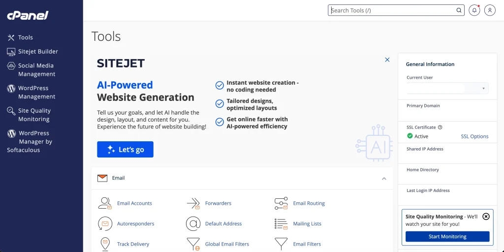 cpanel dashboard