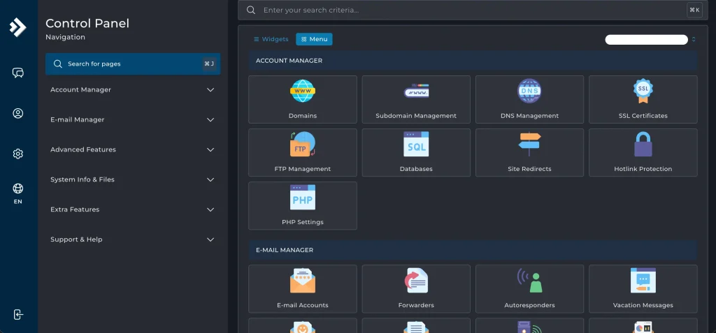 directadmin dashboard