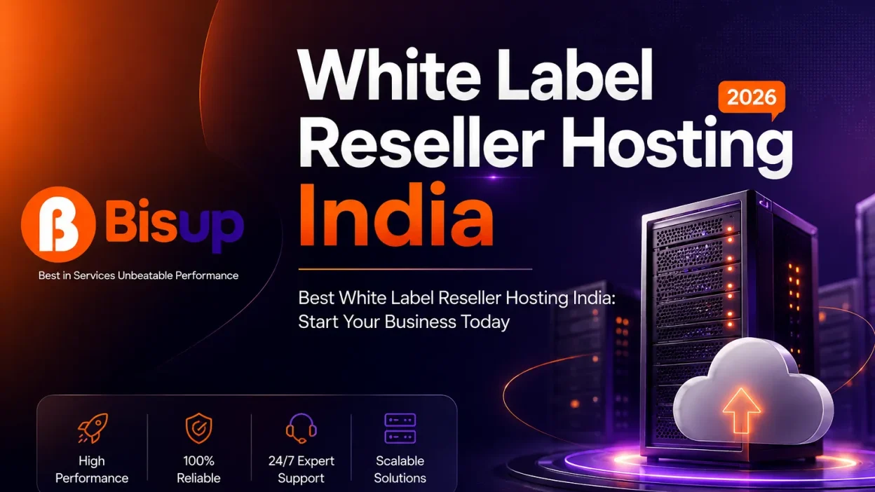 White label reseller hosting in India with servers, glowing dashboard, and hosting business branding.