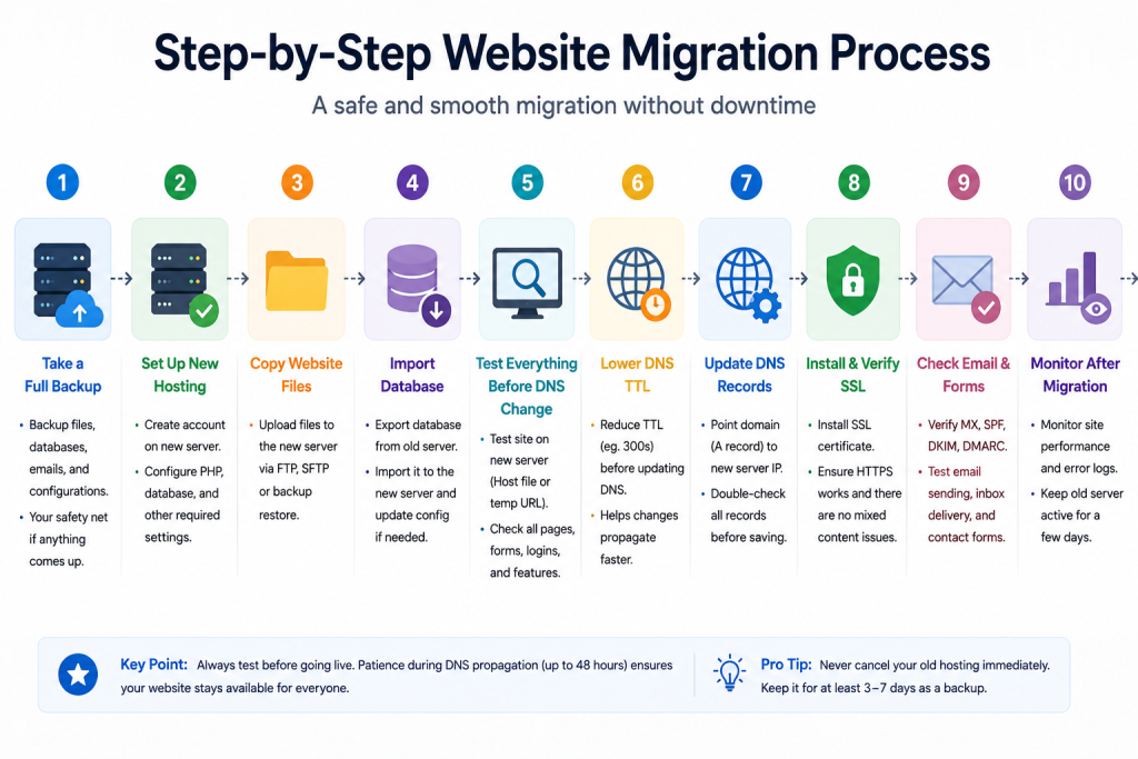Website migration without downtime to a new hosting server