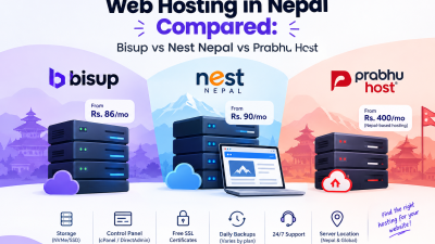 Web hosting in Nepal comparison featuring Bisup, Nest Nepal, and Prabhu Host with servers, pricing, and hosting features.