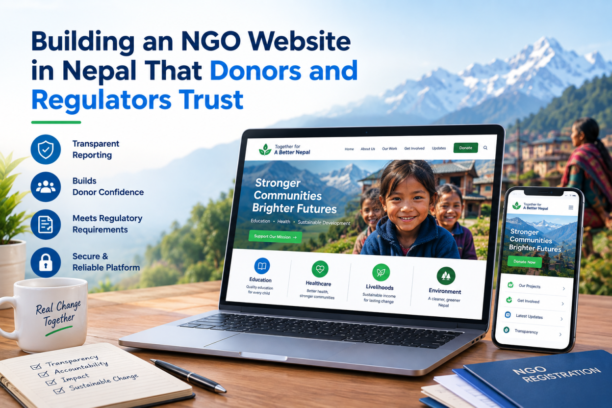 Professional NGO website in Nepal featuring donor transparency, secure donations, impact reporting, and regulatory compliance