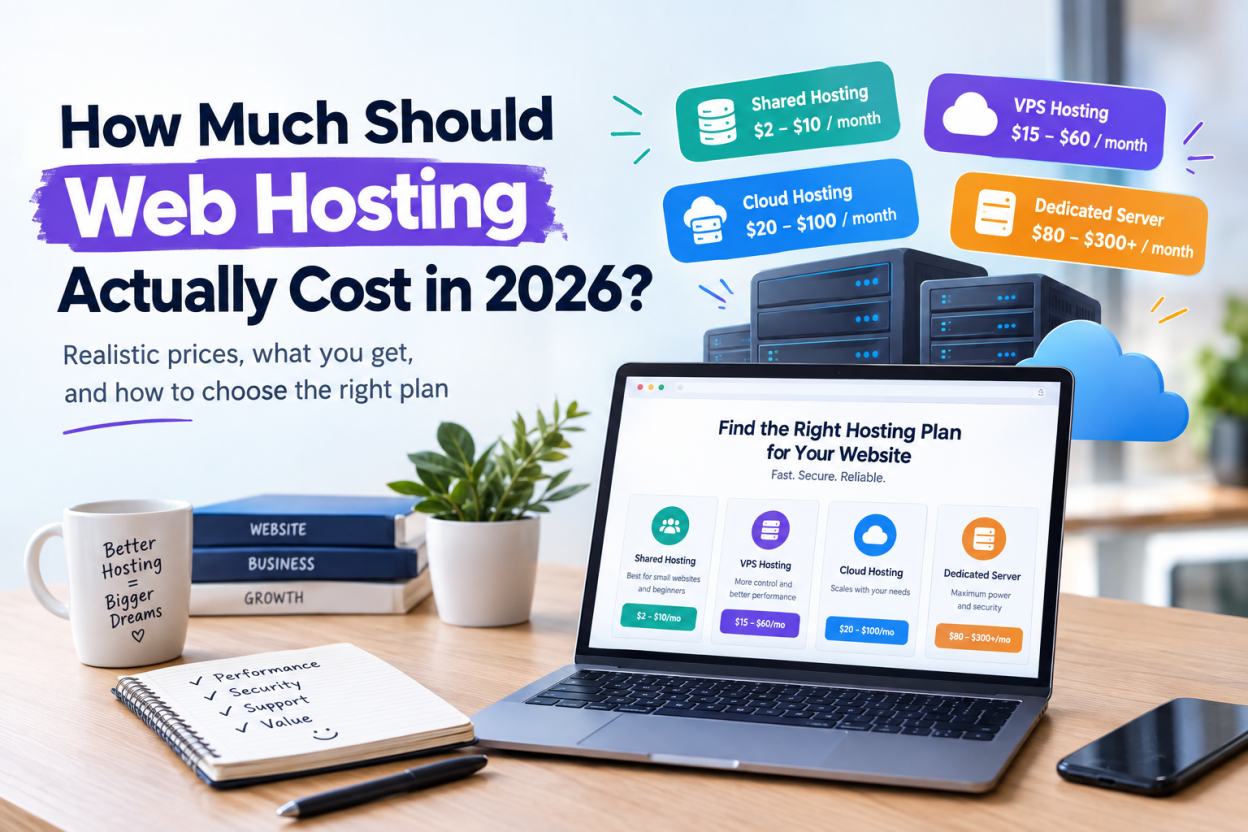 Web hosting pricing comparison for 2026 showing shared, VPS, cloud, and dedicated hosting costs