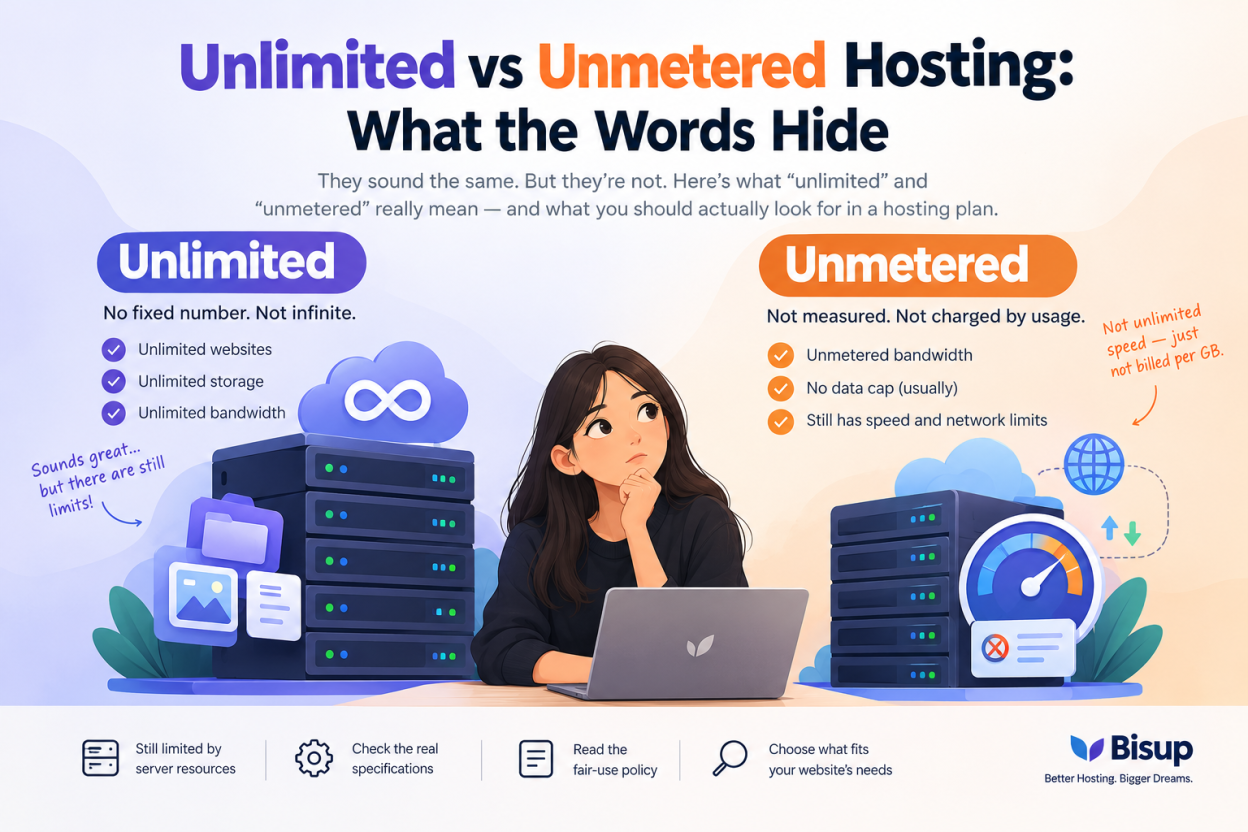 Managed vs unmanaged WordPress hosting comparison showing differences in support, security, control, updates, and maintenance.
