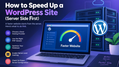 How to speed up a WordPress site using server-side optimization, caching, PHP, hosting, and database improvements.